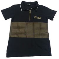 Černo-hnědé polo tričko s nápisem a vzorem George