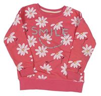 Ružová mikina s kvetmi a stříbrným nápisem/smajlíkem PRIMARK