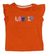 Červené tričko s nápisem s květy a volánky Mothercare
