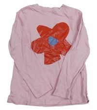 Svetloružové tričko s květem OVS