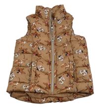 Hnedá prešívaná šušťáková zateplená vesta s pejsky H&M