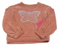 Nové - světleskořicový žinylkový sveter s motýlkem z flitrů VINCE CAMUTO