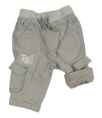 Světlešedé kostkované cargo plátěné podšité kalhoty s číslem a úpletovým pasem F&F