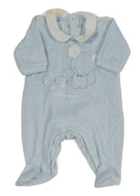 Svetlomodrý zamatový overal s myškou a autíčkom a bielým golierikom