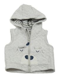 Světlešedá melírovaná prošívaná propínací vyteplená vesta s medvídkem a kapucí