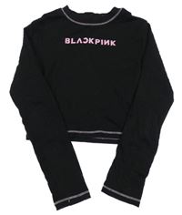 Čierne rebrované crop tričko s nápisom H&M