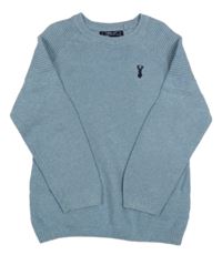 Modrý melírovaný rebrovaný sveter s výšivkou Next