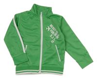 Zelená prepínaci športová mikina s nápismi a lietadlom  a pruhmi ZEEMAN