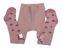 Světlerůžovo-růžové punčocháče s jednorožci a květy a puntíky 