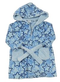 Svetlomodrý plyšový župan s hviezdičkami a kapucňou BABYTOWN
