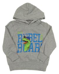 Sivá melírovaná mikina s dinosaurom a kapucňou dopodopo