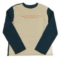 Světlebéžovo-tmavopetrolejová mikina s nápismi sinsay