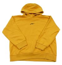 Hořčicová mikina s logem a kapsou a kapucí Next