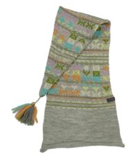 Šedá melírovaná vzorovaná pletená dlouhá čepice s kytičkami a bambulí Steffner