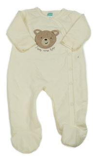 Smotanová károvaná vyteplená kombinéza s medvedíkom