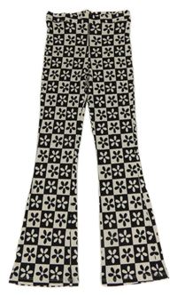 Čierno-smotanové kockované kvetované rebrované flare nohavice George