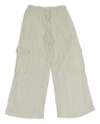 Bílé cargo lněné široké podšité kalhoty PRIMARK