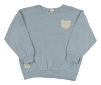 Svetlomodrá rebrovaná oversize mikina s medvedíkom so cute