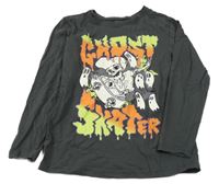 Tmavosivé tričko s kostrou a duhy a nápismi PRIMARK