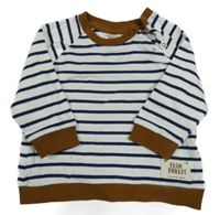 Bielo-tmavomodro-hnedá pruhovaná mikina s nášivkou H&M