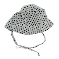 Bielo-čierny plátenný zavazovací klobúk so srdiečkami lupilu