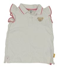 Bílo-růžové polo tričko s medvídkem a volánky  Steiff