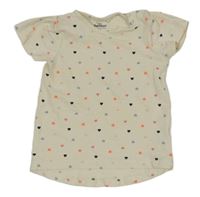 Smotanové melírované tričko so srdiečkami Topomini