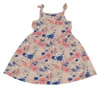 Svetloružové letné šaty s kvetmi a lístečky C&A