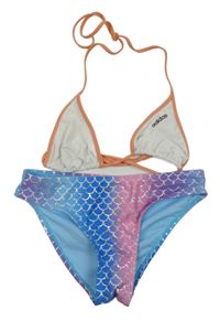 2Set - Modro-ružovo-fialové plavkové nohavičky so šupinkami Page one young + bílo/lososová plavková podprsenka Adidas