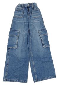 Modré cargo wide leg waist rifle H&M