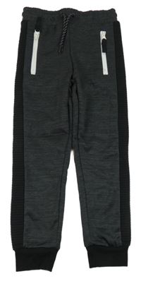 Tmavošedo-černé melírované sportovní tepláky se žebrováním PRIMARK