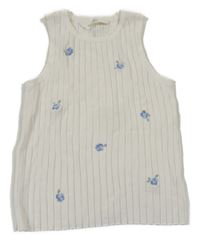 Smetanový žebrovaný úpletový crop top s květy H&M