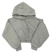 Šedá melírovaná oversize crop mikina s kapucí