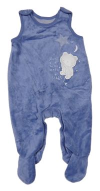 Modré sametové dupačky s medvedíkom Mothercare