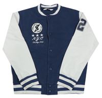 Tmavomodro-bílá baseballová oversize mikina s nášivkou a číslem a pruhy H&M
