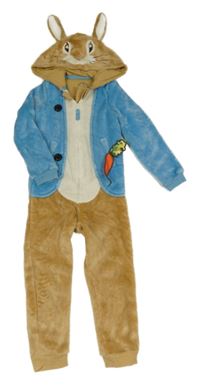 Kostým - Hnědo-smetanovo-modrá plyšová kombinéza s kapucí - Králíček - Peter Rabbit M&S