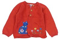 Červený prepínaci sveter s mačičkou a kvietkami Jojo Maman Bebé