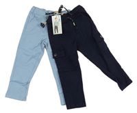 2x plátěné jogger kalhoty - tmavomodré cargo + světlemodré chino Pocopiano