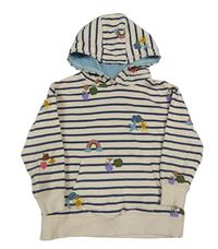 Béžovo-tmavomodrá pruhovaná mikina s obrázkami a kapucňou Mini Boden