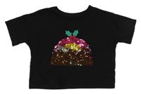 Čierne crop tričko s pudinkem z překlápěcích flitrů George