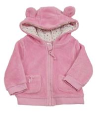 Růžová chlupatá propínací mikina s kapucí s oušky M&Co.