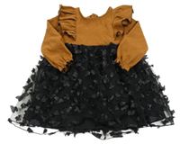 Hnedo-čierne šaty s volánikmi a motýly Shein