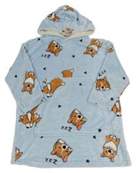 Světlemodrá chlupatá oversize mikina s velškorgi a kapucí New Look