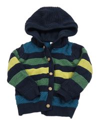 Tmavomodro-farebný pruhovaný sveter s kapucňou Tu