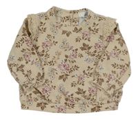 Béžová květovaná mikina s volánky s madeirou