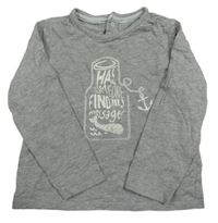 Šedé melírované triko s lahví s nápisem Vertbaudet