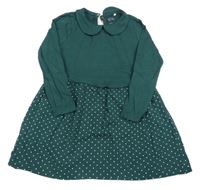 Tmavozelené bavlněné šaty s puntíky a límečkem Name it