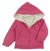 Tmavorůžová zateplená propínací mikina se srdíčky a kapucí C&A