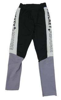 Černo-bílo-levandulové sportovní legíny s Mickeym Disney