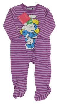 Nové - Fialovo-levandulový pruhovaný overal se Šmoulinkou